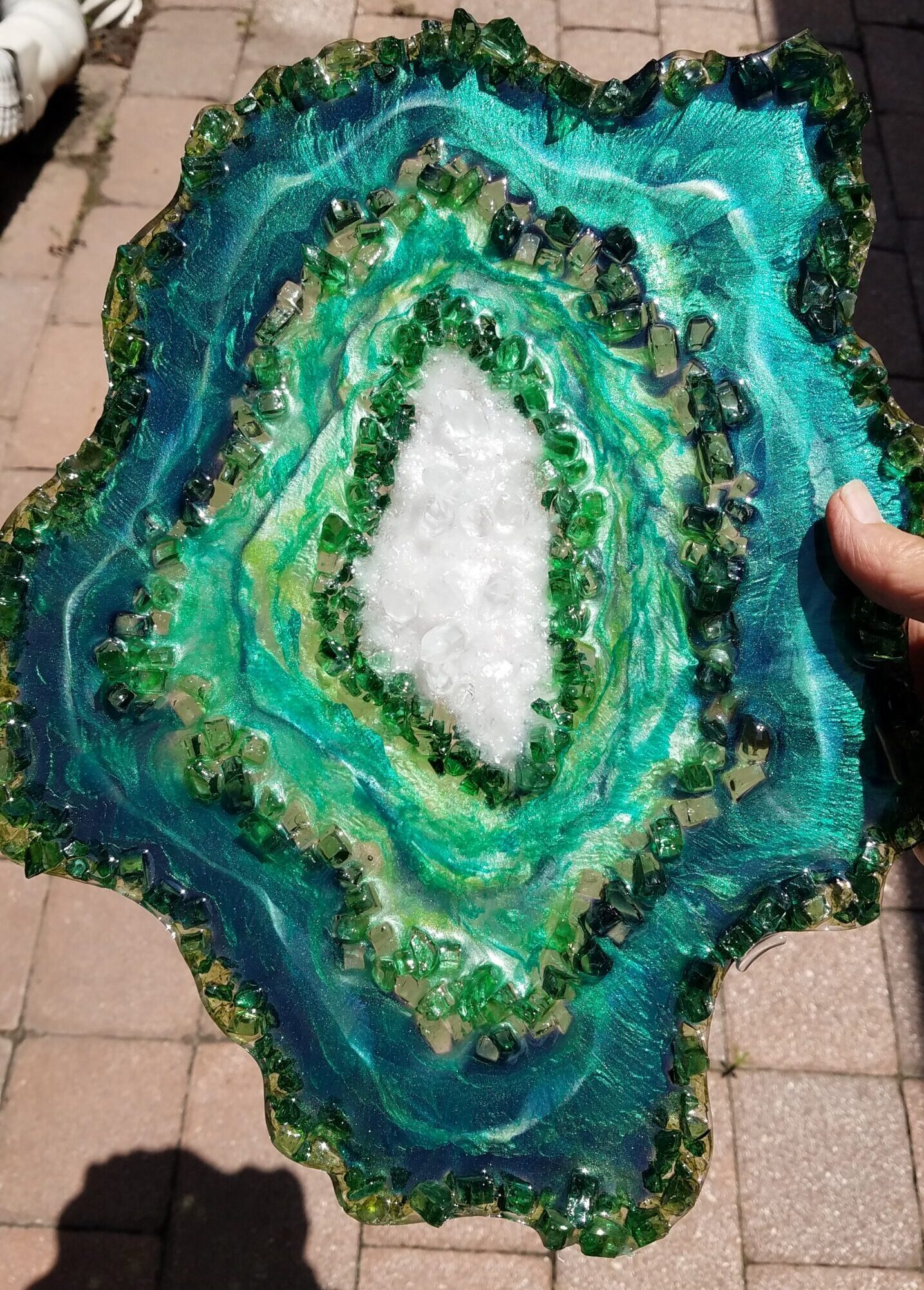 Malachite resin geode