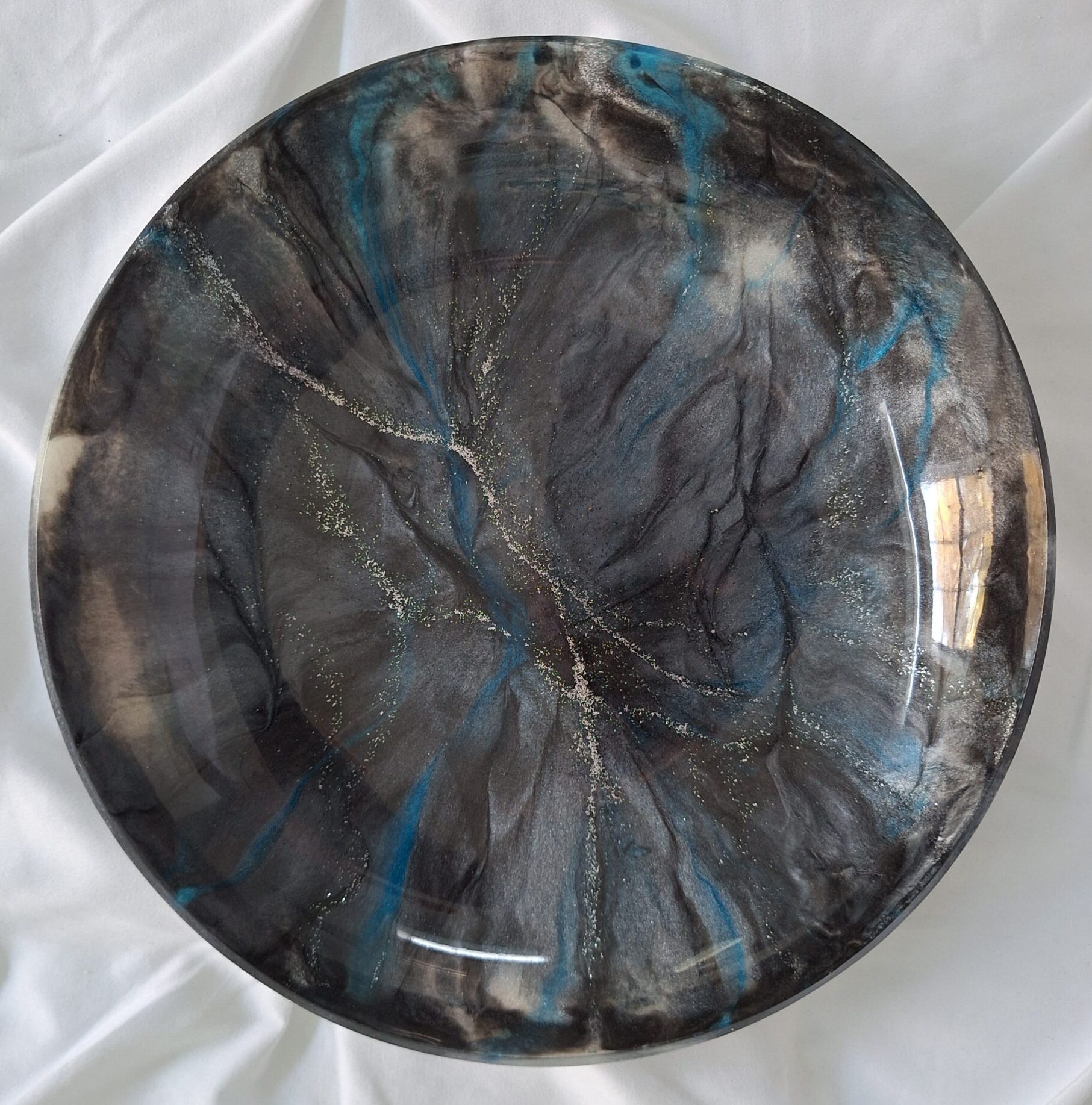 Silver and Blue Veined Black Bowl